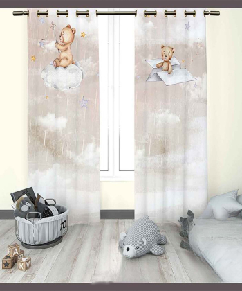 پرده نوپه هوم Nope Home مدل مخمل پانچی طرح خرس سایز 140x280