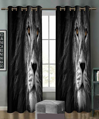 پرده نوپه هوم Nope Home مدل مخمل پانچی طرح شیر سایز 140x280