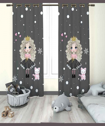 پرده نوپه هوم Nope Home مدل مخمل پانچی طرح دختر سایز 140x280