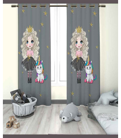 پرده نوپه هوم Nope Home مدل مخمل پانچی طرح دختر سایز 140x280