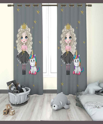 پرده نوپه هوم Nope Home مدل مخمل پانچی طرح دختر سایز 140x280
