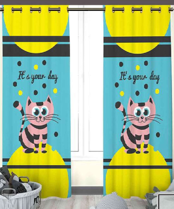 پرده نوپه هوم Nope Home مدل مخمل پانچی طرح گربه سایز 140x280