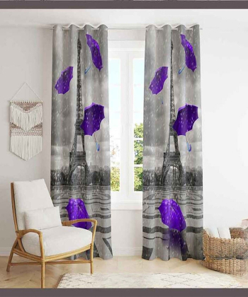 پرده نوپه هوم Nope Home مدل مخمل پانچی طرح چتر و برج ایفل سایز 140x280