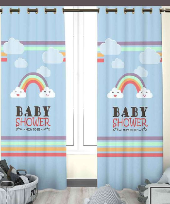 پرده نوپه هوم Nope Home مدل مخمل پانچی طرح ابر و رنگین کمان سایز 140x280