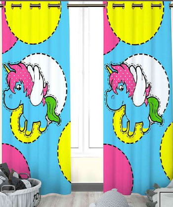 پرده نوپه هوم Nope Home مدل مخمل پانچی طرح اسب تک شاخ سایز 140x280