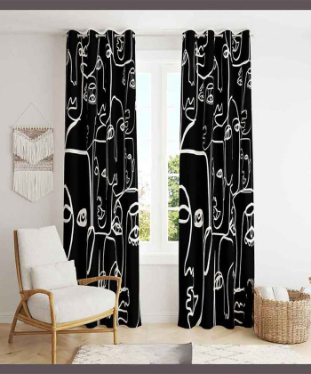 پرده نوپه هوم Nope Home مدل مخمل پانچی طرح چهره مینیمال سایز 140x280