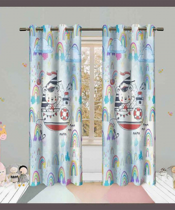 پرده نوپه هوم Nope Home مدل مخمل پانچی طرح خرس و کشتی سایز 140x280