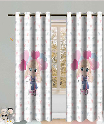 پرده نوپه هوم Nope Home مدل مخمل پانچی طرح دختر و بادکنک سایز 140x280