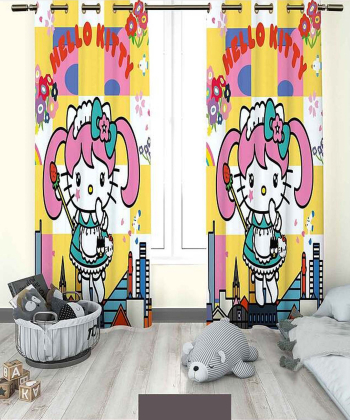 پرده نوپه هوم Nope Home مدل مخمل پانچی طرح گربه ی فانتزی سایز 140x280