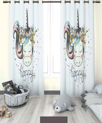 پرده نوپه هوم Nope Home مدل مخمل پانچی طرح اسب تک شاخ سایز 140x280