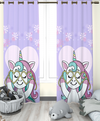 پرده نوپه هوم Nope Home مدل مخمل پانچی طرح اسب تک شاخ سایز 140x280