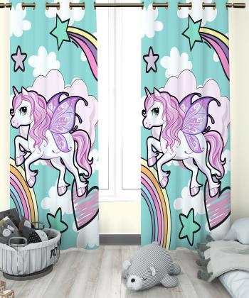 پرده نوپه هوم Nope Home مدل مخمل پانچی طرح اسب تک شاخ سایز 140x280