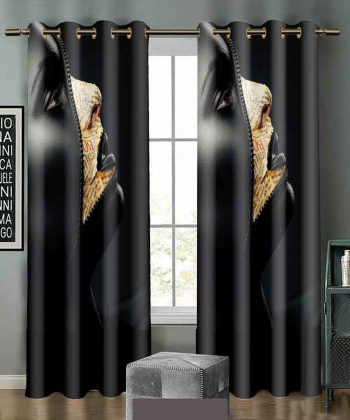 پرده نوپه هوم Nope Home مدل مخمل پانچی طرح چهره زن سایز 140x280
