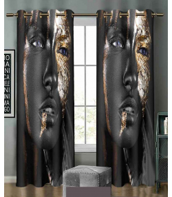 پرده نوپه هوم Nope Home مدل مخمل پانچی طرح چهره زن سایز 140x280