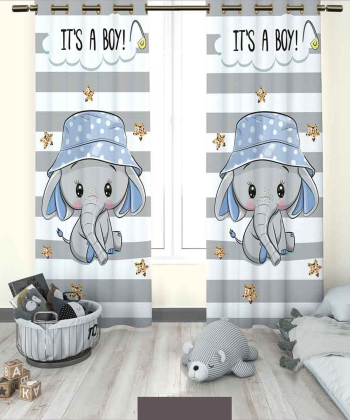 پرده نوپه هوم Nope Home مدل مخمل پانچی طرح فیل سایز 140x280