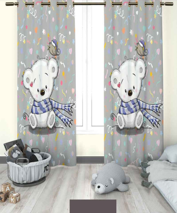 پرده نوپه هوم Nope Home مدل مخمل پانچی طرح خرس سایز 140x280