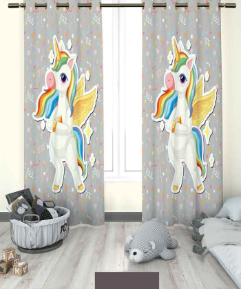 پرده نوپه هوم Nope Home مدل مخمل پانچی طرح اسب تک شاخ سایز 140x280