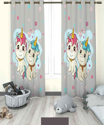 پرده نوپه هوم Nope Home مدل مخمل پانچی طرح اسب های تک شاخ سایز 140x280