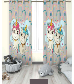 پرده نوپه هوم Nope Home مدل مخمل پانچی طرح اسب های تک شاخ سایز 140x280