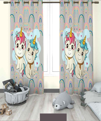 پرده نوپه هوم Nope Home مدل مخمل پانچی طرح اسب های تک شاخ سایز 140x280