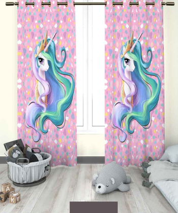 پرده نوپه هوم Nope Home مدل مخمل پانچی طرح اسب تک شاخ سایز 140x280