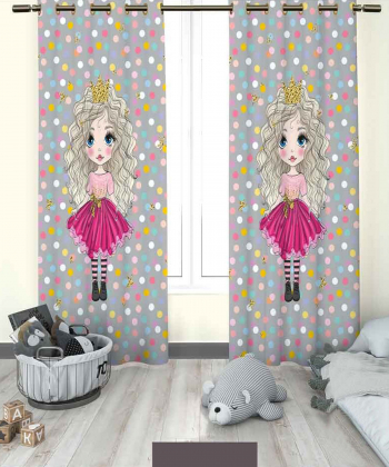 پرده نوپه هوم Nope Home مدل مخمل پانچی طرح دختر سایز 140x280