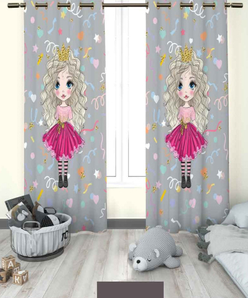 پرده نوپه هوم Nope Home مدل مخمل پانچی طرح دختر سایز 140x280