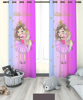 پرده نوپه هوم Nope Home مدل مخمل پانچی طرح دختر و یونیکورن سایز 140x280