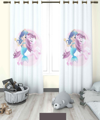 پرده نوپه هوم Nope Home مدل مخمل پانچی طرح دختر و یونیکورن سایز 140x280