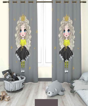 پرده نوپه هوم Nope Home مدل مخمل پانچی طرح دختر سایز 140x280