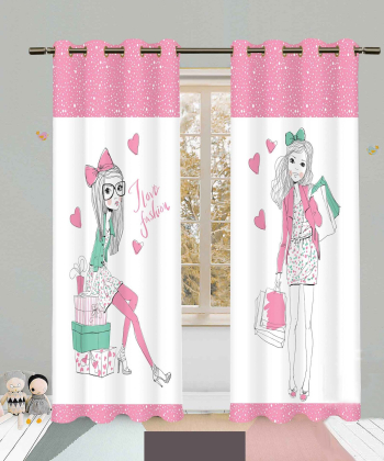 پرده نوپه هوم Nope Home مدل مخمل پانچی طرح دختر سایز 140x280