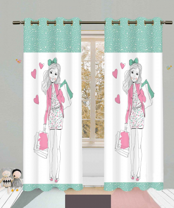 پرده نوپه هوم Nope Home مدل مخمل پانچی طرح دختر سایز 140x280