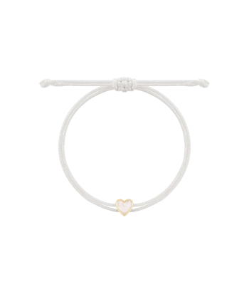 دستبند نخی لمه سفید قلب کوچک با میناکاری سفید درخشان درریس Doris کدP5739