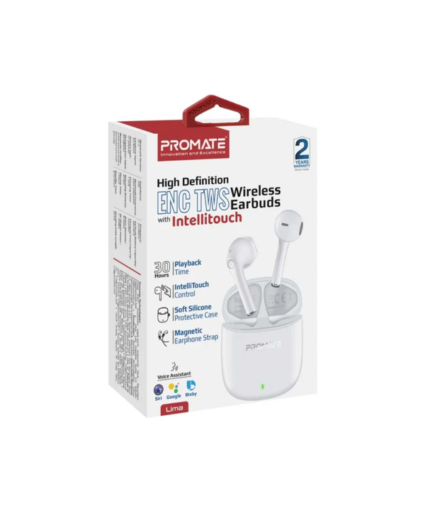 هندزفری بی‌سیم (ایربادز بلوتوث) پرومیت مدل LIMA.WHITE