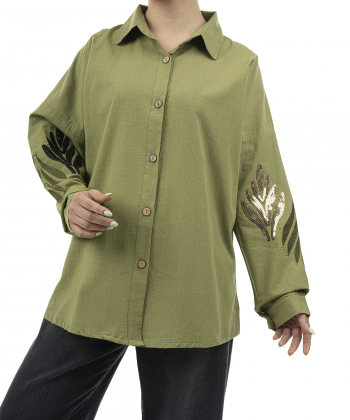 شومیز نخی آستین بلند زنانه شندی مدل 8176