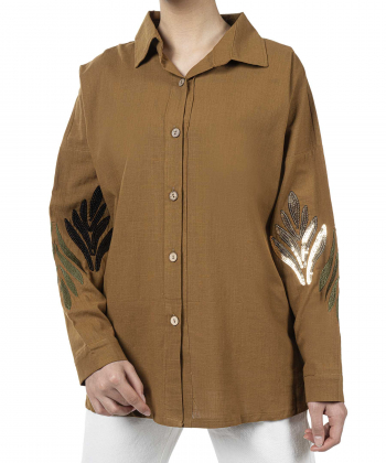 شومیز نخی آستین بلند زنانه شندی مدل 8176