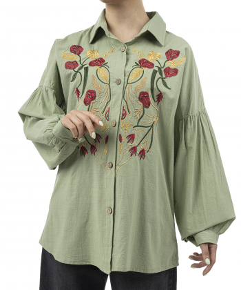 شومیز نخی آستین بلند زنانه شندی کد 8125