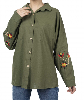 شومیز نخی آستین بلند زنانه شندی مدل 8121