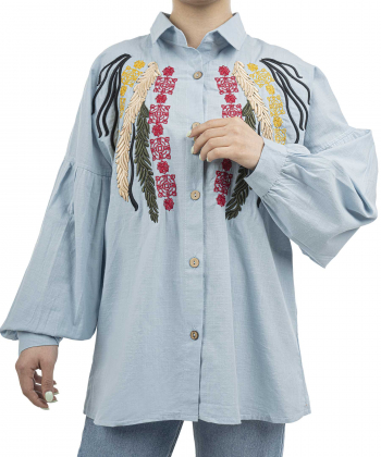 شومیز نخی آستین بلند زنانه شندی مدل 8124