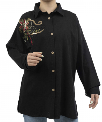 شومیز نخی آستین بلند زنانه شندی مدل 8177