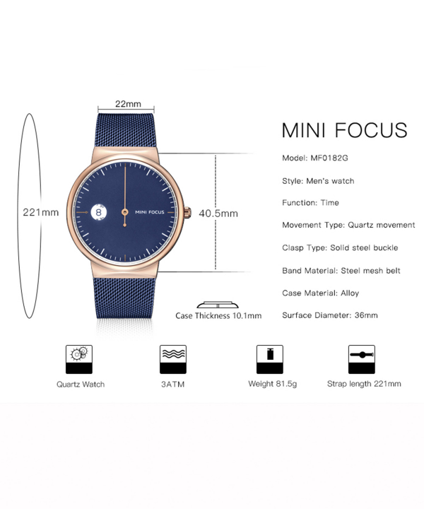 ساعت مچی عقربه‌ای مردانه مینی فوکوس Mini Focus مدل  MF0182G-BU