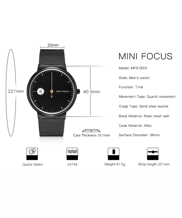 ساعت مچی عقربه‌ای مردانه مینی فوکوس Mini Focus مدل  MF0182G-BK