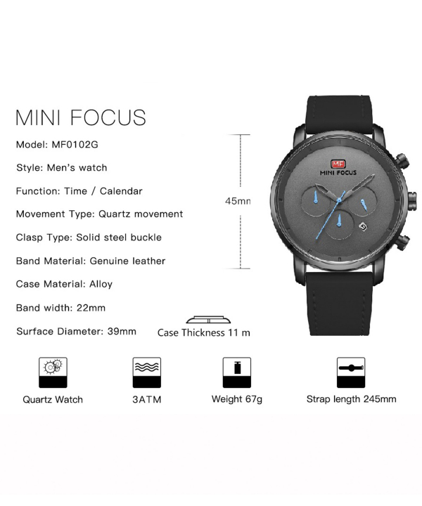 ساعت مچی عقربه‌ای مردانه مینی فوکوس Mini Focus مدل  MF0102G