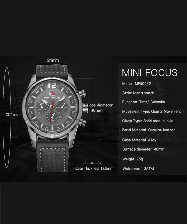 ساعت مچی عقربه‌ای مردانه مینی فوکوس Mini Focus مدل  MF0005G-GRA