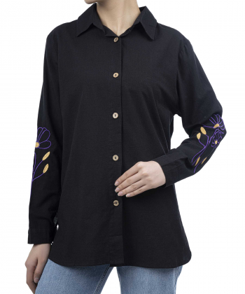 شومیز نخی آستین بلند زنانه شندی مدل 7087