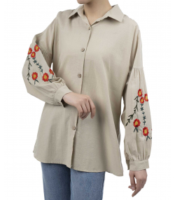 شومیز نخ پنبه آستین بلند زنانه شندی مدل am-Shandy-7069