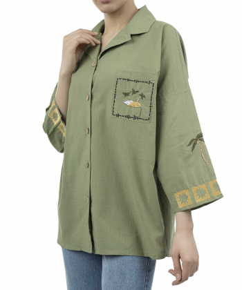 شومیز نخی آستین بلند زنانه شندی مدل 7141