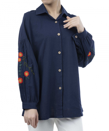 شومیز نخی آستین بلند زنانه شندی مدل 7069