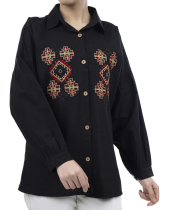 شومیز نخی آستین بلند زنانه شندی مدل 7097