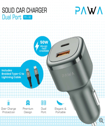 شارژر فندکی SOLID CAR CHARGER-DUAL PORT-PD+QC-INCLUDES BRAIDED LIGHTNING